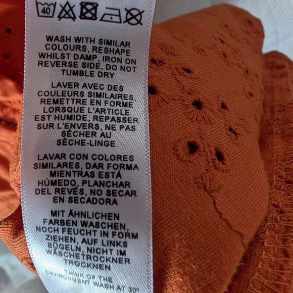 ASOS Orange Broderie Eyelet Cotton Midi Dress Boho Size 0 100% Cotton Fall - Picture 11 of 11